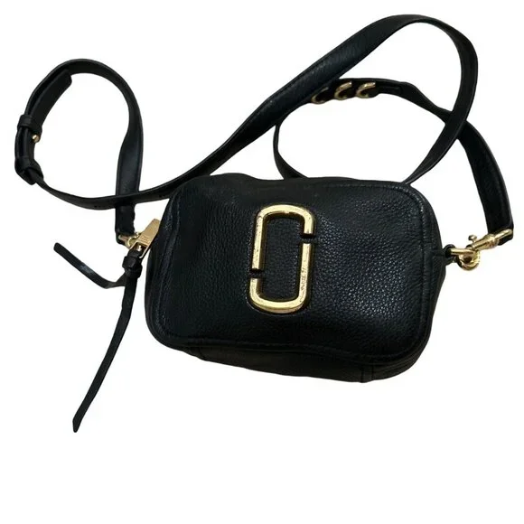 Marc Jacobs The Soft Shot 17 Black Camera Crossbody Purse Leather Bag Gold - Picture 6 of 9